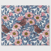 Papier Cadeau Wrens en rose (Plat)