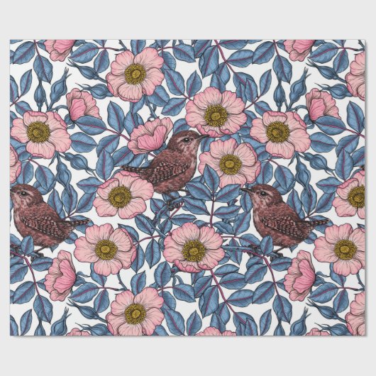Papier Cadeau Wrens en rose (Plat)