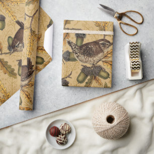 Papier Cadeau Wrens et glands sur le miel
