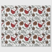 Papier Cadeau XL Hiver Perché Cardinal Rouge et cônes de pin (Plat)