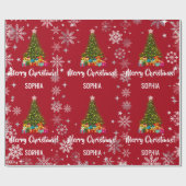 Papier Cadeau Xmas Tree Baubles Snowflakes Personalized Name (Plat)