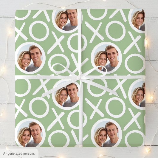 Papier Cadeau XOXO Câlins et Bisous 2 Photo Vert Brosse Script