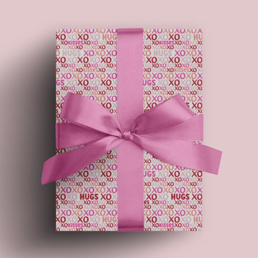Papier Cadeau XOXO Embrasages et baisers rose rouge Galentine Pr
