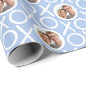 Papier Cadeau XOXO Hugs & Kisses 2 Photo Blue Brush Script (Coin rond)