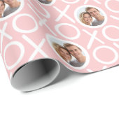 Papier Cadeau XOXO Hugs & Kisses 2 Photo Pink Brush Script (Coin rond)