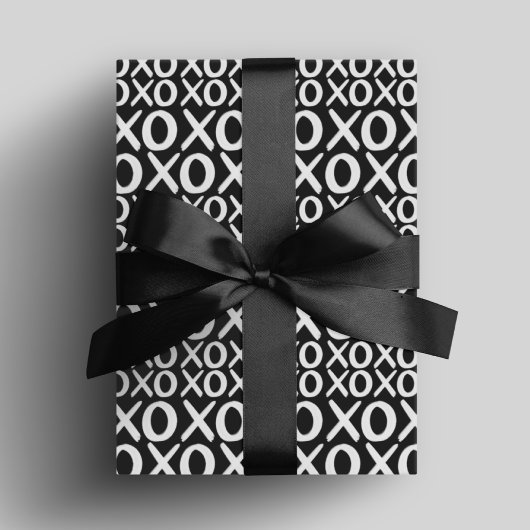 Papier Cadeau XOXO noir et blanc Huets et baisers