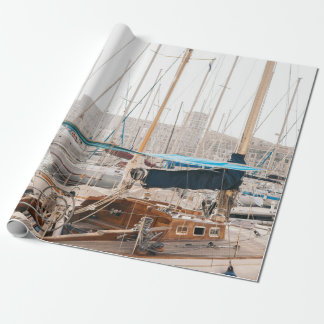 PAPIER CADEAU YACHT BLANC SUR LA BAIE