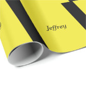 Papier Cadeau Yellow and Black Stripe Gift Wrap, Name, Modern (Coin rond)