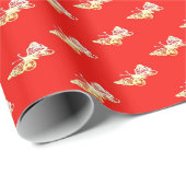 Papier Cadeau Yellow butterflies on red (Coin rond)