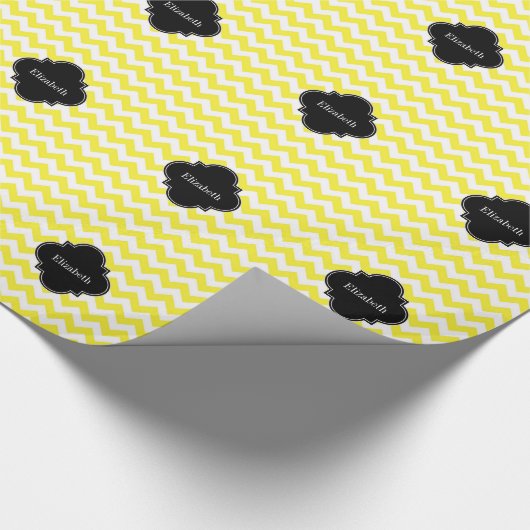 Papier Cadeau Yellow Chevron ZigZag Blk Quatrefoil Monagram (Coin)