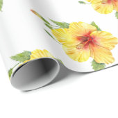 Papier Cadeau Yellow Hibiscus Botanical (Coin rond)