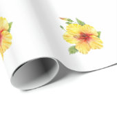 Papier Cadeau Yellow Hibiscus Botanical (Coin rond)