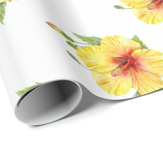 Papier Cadeau Yellow Hibiscus Botanical (Coin rond)