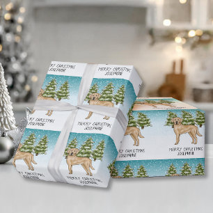 Papier Cadeau Yellow Labrador Retriever Blue Winter Texte person