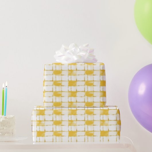 Papier Cadeau Yellow White Plaid Stripes Birthday (Cadeaux de fête)