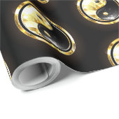 Papier Cadeau Yin Yang or sur fond noir (Coin rond)