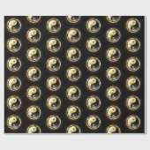 Papier Cadeau Yin Yang or sur fond noir (Plat)