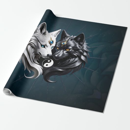 Papier Cadeau Yin Yang Wolves. (Déroulé)