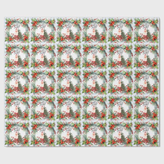 Papier Cadeau Yoga Noël Père Noël instructeur (Plat)