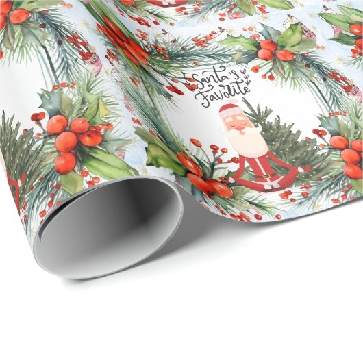 Papier Cadeau Yoga Noël Père Noël instructeur (Coin rond)