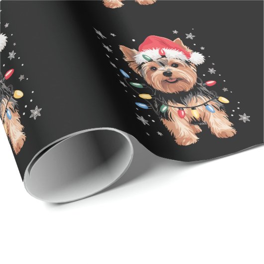 Papier Cadeau Yorkie Christmas Chien Long Noël Cadeau (Coin rond)