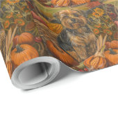 Papier Cadeau Yorkipod Chien automne récolte Thanksgiving (Coin rond)