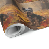 Papier Cadeau Yorkipoo à l'automne Feuilles automne Inspire (Coin rond)