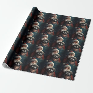Papier Cadeau Yorkipoo avec Noël Festif du Père Noël