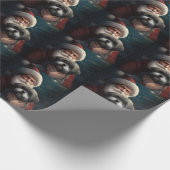 Papier Cadeau Yorkipoo avec Noël Festif du Père Noël (Coin)