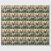 Papier Cadeau Yorkipoo Chien Fleurs de printemps Peinture (Plat)