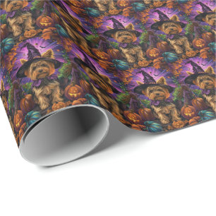 Papier Cadeau Yorkipoo fantôme chien Halloween sorcière et citro