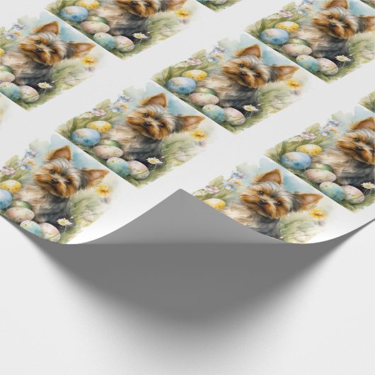 Papier Cadeau Yorkshire Terrier Chien Avec Oeufs De Pâques Vacan (Coin)
