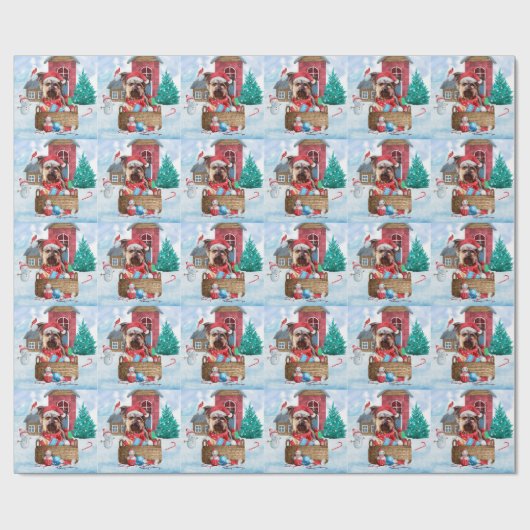 Papier Cadeau Yorkshire Terrier Chien dans la neige Maison de ch (Plat)