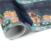 Papier Cadeau Yorkshire Terrier Chien Halloween Camion Effrayant (Coin rond)