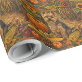 Papier Cadeau Yorkshire Terrier Chien Moisson Automne Moisson Th (Coin rond)