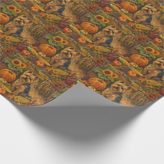 Papier Cadeau Yorkshire Terrier Chien Moisson Automne Moisson Th (Coin)
