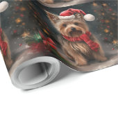 Papier Cadeau Yorkshire Terrier Dog dans la neige Noël (Coin rond)