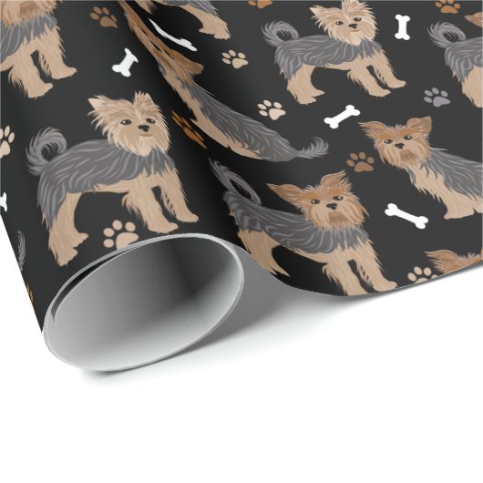 Papier Cadeau Yorkshire Terrier Paws et Bones Yorkie Chien (Coin rond)