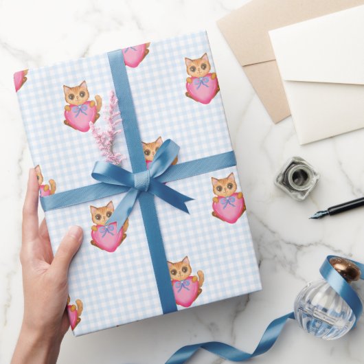 Papier Cadeau You're Purr-ty Special Gingham Kitty Cat (Cadeaux)