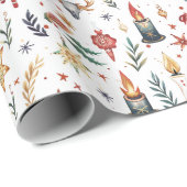 Papier Cadeau Yule, Pagan, Nordic, Solstice, Hiver, Noël (Coin rond)