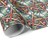 Papier Cadeau Yule Winter Solstice Verdure Wiccan Pentacle (Coin rond)