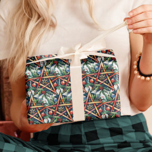 Papier Cadeau Yule Winter Solstice Verdure Wiccan Pentacle