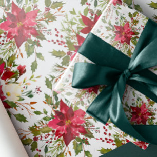 Papier Cadeau Yuletide Fête de Noël des baies de Poinsettia