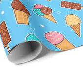 Papier Cadeau Yummy Ice Cream Motif | Bleu (Coin rond)