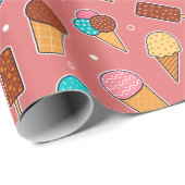 Papier Cadeau Yummy Ice Cream Motif | Rose foncé (Coin rond)