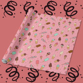 Papier Cadeau Yummy Ice Cream Motif | Rose fraise