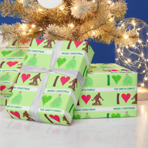 Papier Cadeau Z Bigfoot Walking Sasquatch I Heart Christmas Fun