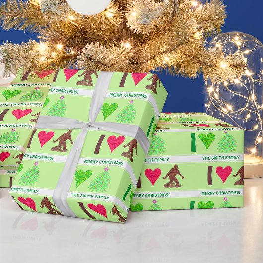 Papier Cadeau Z Bigfoot Walking Sasquatch I Heart Christmas Fun (Vacances)
