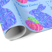 Papier Cadeau Z Oeufs de Pâques Bleus Personnalisés (Coin rond)