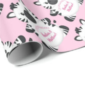 Papier Cadeau Zebra Baby shower Safari Rose Girl (Coin rond)